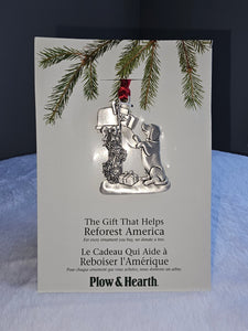 PEWTER CHRISTMAS ORNAMENT "DOG FETCHING MAIL"