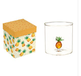 GLASS TUMBLER WITH PINEAPPLE FIGURINE GIFT BOXED