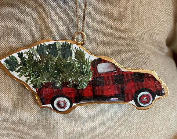 ORNAMENT PLAID TRUCK with TREE